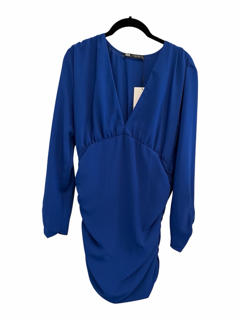 Zara Blue Ruched Bodycon Dress Size Medium NWT